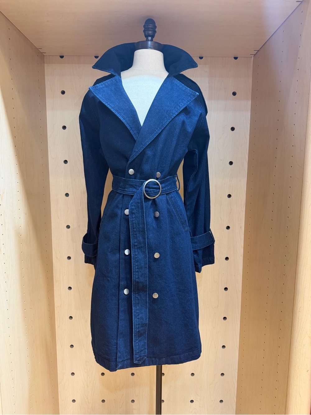 Classic Navy Denim Trench Coat with Belt